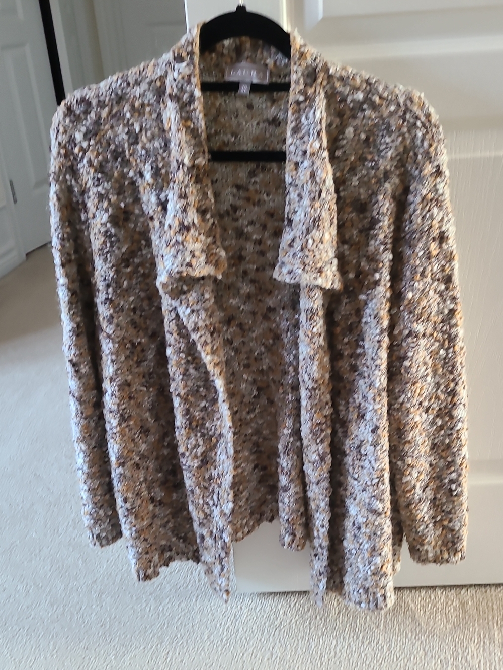Cozy Bouclé Open-Front Cardigan in Beige Mix